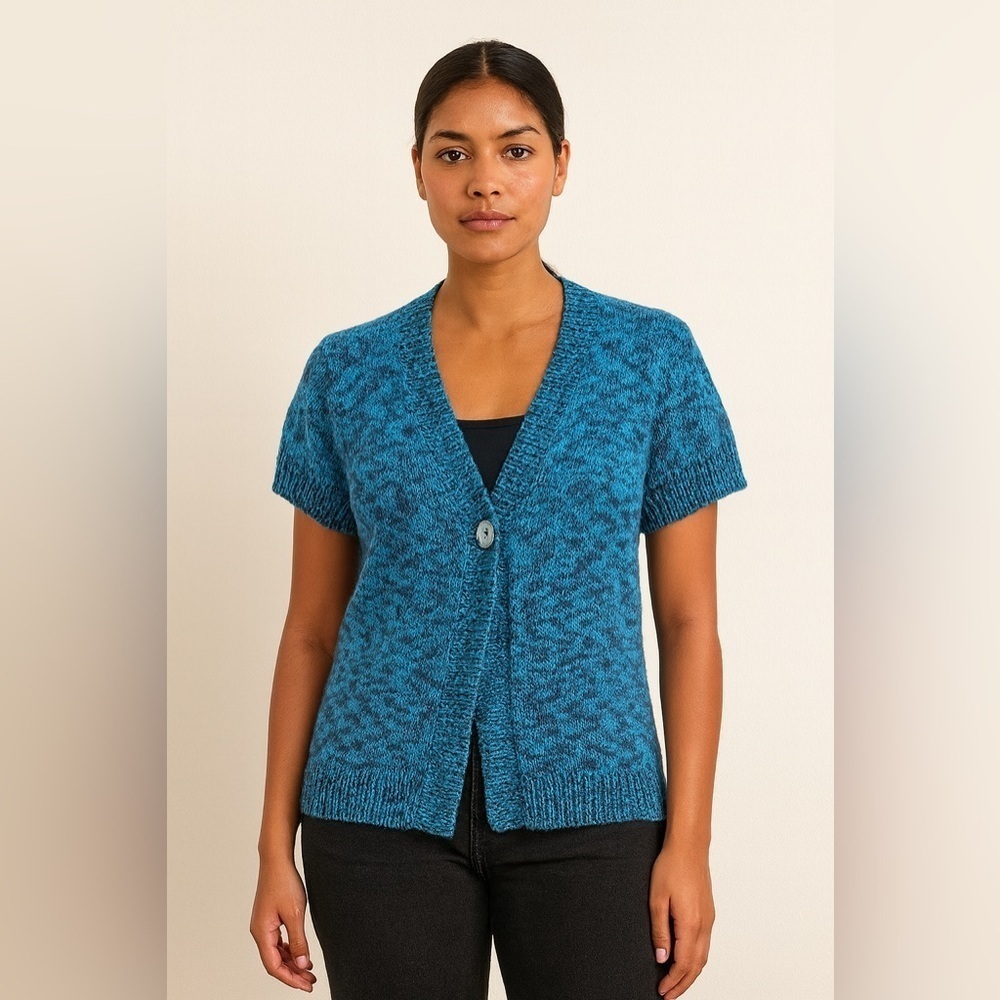 Coldwater Creek cotton blend Knit open front longline short sleeved cardigan